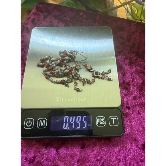 Dainty Sterling Silver Necklace & Earrings Set Glass? Beads 16 Inches - Picture 6 of 6